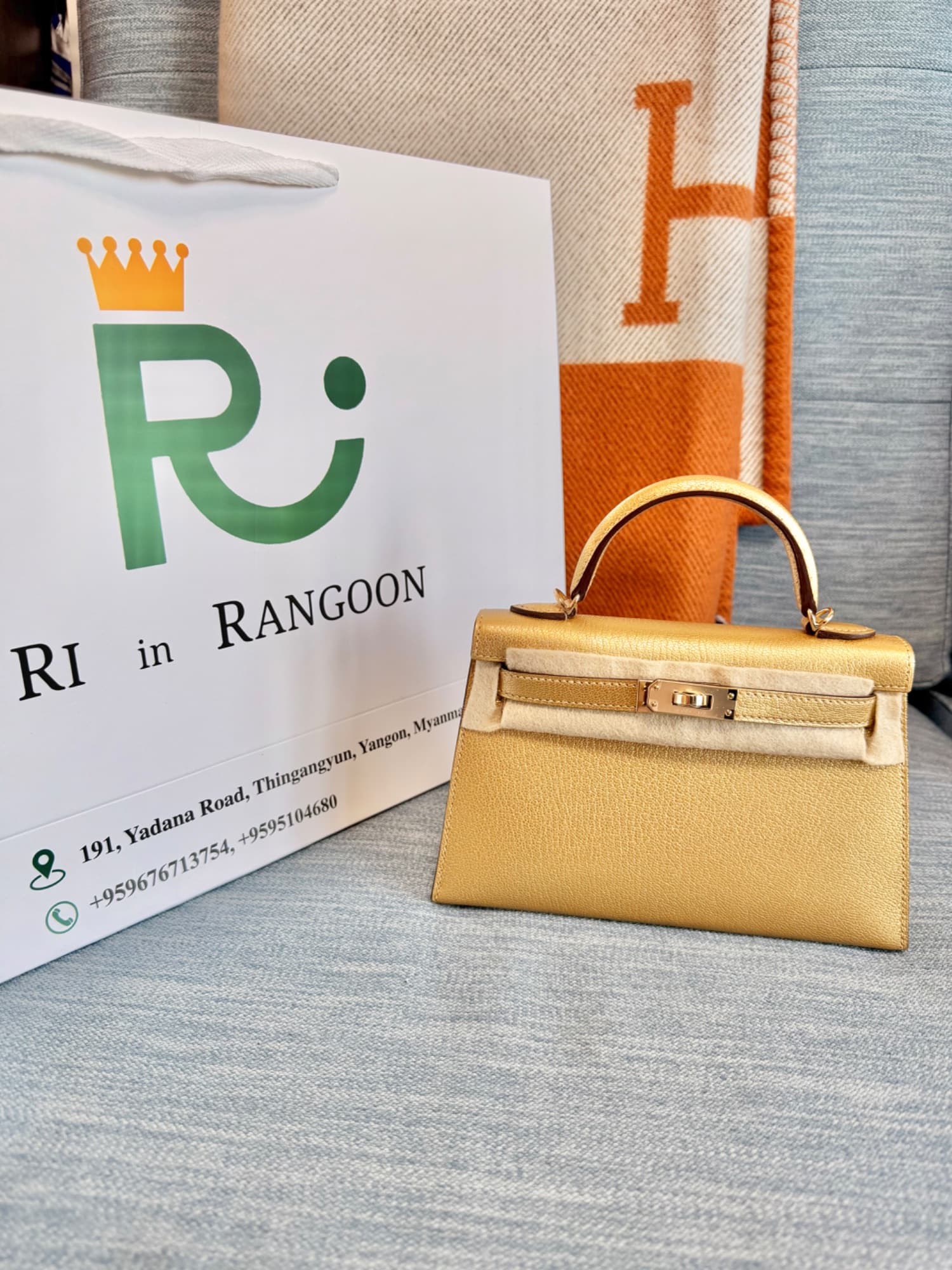 Hermes Mini Kelly Dore Champagne GHW