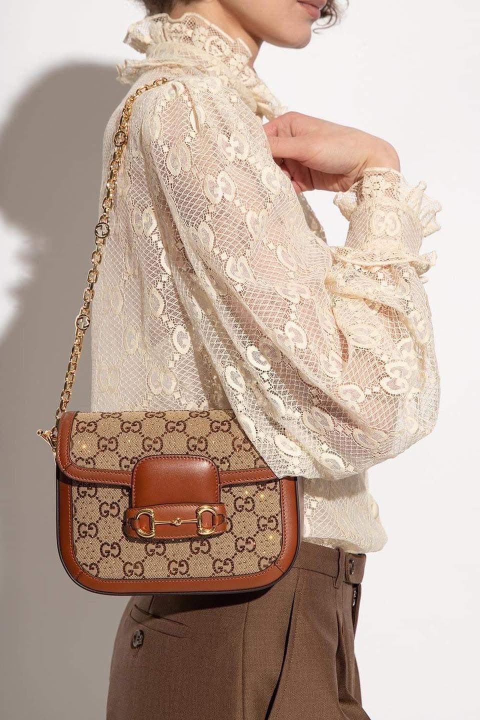Gucci 1955 Horsebit shoulder bag with diamonds