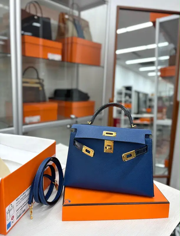 Hermès Mini Kelly Blue Croc Touch
