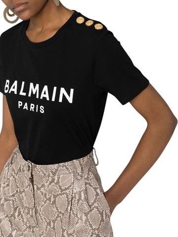 Eco-Designed Cotton T-shirt with Balmain Logo Print