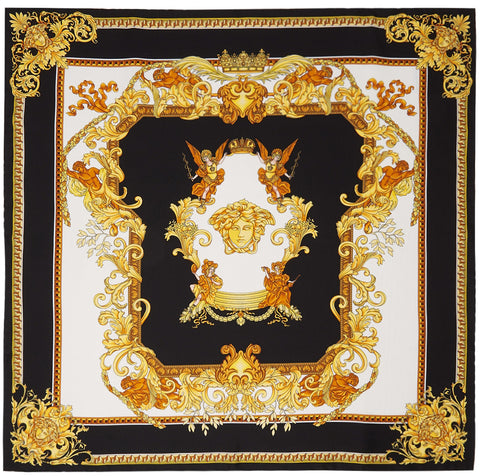 Versace Black & Gold Renaissance Print Scarf