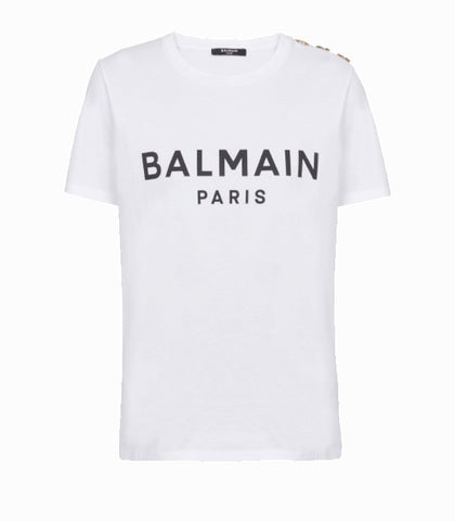 Eco-Designed Cotton T-Shirt with Balmain Logo Print